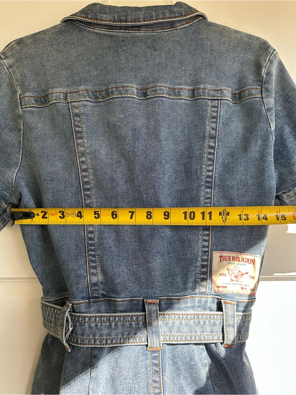 NWOT True Religion Blue Denim Romper with Belt - Picture 9 of 9